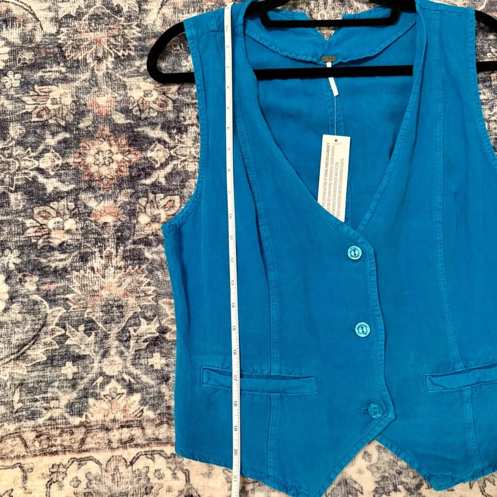 Young Fabulous & Broke| NWT Women’s Size large Linen Blend Cerulean Blue Vest - Picture 7 of 8